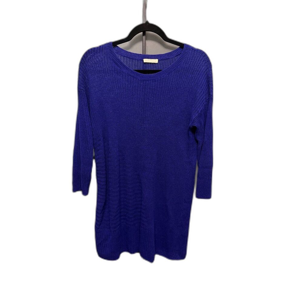 Eileen Fisher 100% Organic Linen Knit Shift Dress Blue Purple 3/4 Sleeve S